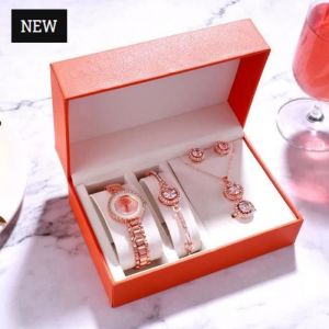 Coffret Cadeau Montre Femme Fille - Parure Bijour Bracelet + Montre &agrave; quartz - Boucles doreille - Bague - Cadeau pour femme