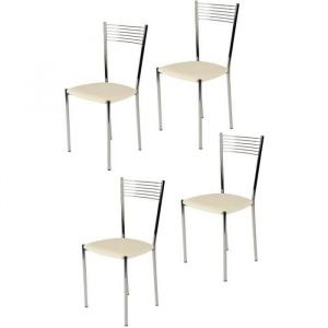 Tommychairs - Set 4 chaises cuisine ELEGANCE, robuste structure en acier chromé et assise en cuir artificiel couleur ivoire