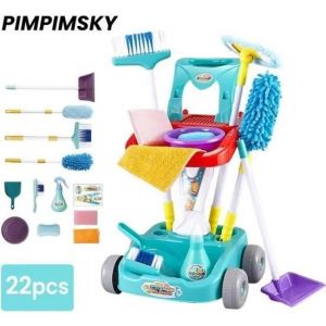 Chariot de Ménage Enfant Jouet dimitation Jouet nettoyage Jeu de rôle + Balais + Vadrouille - PIMPIMSKY