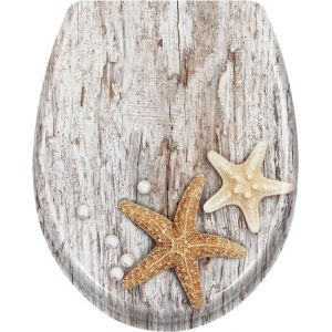 YUENFONG Abattant de WC antibact&eacute;rien en Duroplast avec syst&egrave;me dabaissement automatique motif &eacute;toile de mer grise