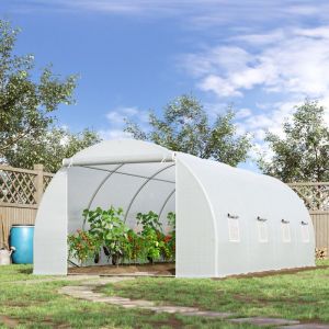 Serre de Jardin Serre tunnel Surface Sol 18 m&sup2; 6L x 3l x 2H m ch&acirc;ssis Tubulaire renforc&eacute; 24 mm 8 fen&ecirc;tres Blanc