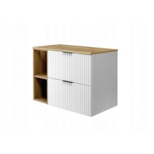 RODAN Meuble pour Vasque à Poser 80 cm - avec plan de travail et étagère - FLOW façade rainurée - blanc - 80 x 57 x 46 cm