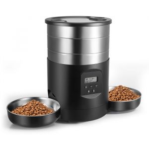 Distributeur Croquettes Chat Automatique Double: Inox Distributeur Croquettes Chien avec 2 Bols - 5L Mangeoire Programmable