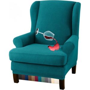 Housse de fauteuil à oreilles imperméable de couleur unie de haute qualité（bleu lac)