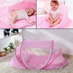 Moustiquaire pliable en coton+tapis en coton+cadeaux ROSE été et hiver pour Bébé Lit Voyage
