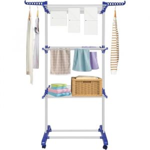 Etendoir Linge Intérieur Et Extérieur 4 Niveaux Séchoir À Linge Pliable Avec Roues Grande Capacité Étendoir A Linge Xxl Ac[L290]
