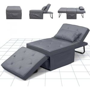 FLEXISPOT XC-TG1 Fauteuil Chauffeuse, Lit Convertible Dossier, Chaise Longue 3 en 1, Extensible, Capacité de Charge 300 kg, Gris