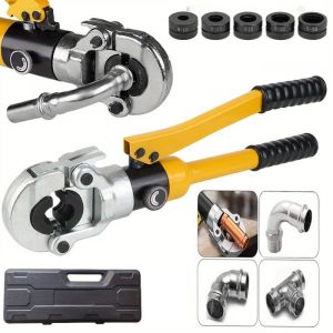 Pince &agrave; Cintrer Hydraulique 10 Tonnes - 5 Matrices V 12-28mm - pour Tubes Inox - T&ecirc;te Pivotante 360&deg; - Outil De Sertissage Manuel