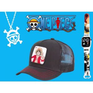 Pack Cadeau ONE PIECE ( MONTRE LCD AWA + COLLIER PIRATES + CASQUETTE )