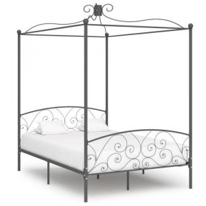 Top Lit Adulte JILI - Somiier Inclus - Cadre de lit à baldaquin Gris Métal 140 x 200 cm282 Kg