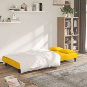 Lit banquette 2 places - convertible - Canapé-lit à 2 places avec deux oreillers Jaune Velours CAL4392247
