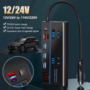 CONVERTISSEUR AUTO-Convertisseur 12v-24v &agrave; 110V-220V 200W onde sinuso&iuml;dale modifi&eacute;e - Onduleur