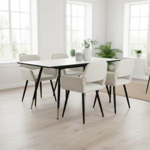 URBAN MEUBLE - ensemble de salle &agrave; manger - ensemble 5 pi&egrave;ces - table &agrave; manger extensible blanche - avec 4 chaises en tissu beige