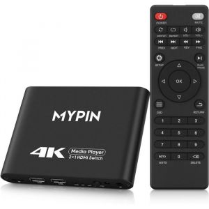 Lecteur Multim&eacute;dia 4K Lecteur HDMI 2 en 1 Commutateur Automatique avec T&eacute;l&eacute;commande