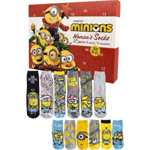 Calendrier de lAvent avec chaussettes Minions - SWAPY - Minions 12 paires de chaussettes femme 35-41 cadeau No&euml;l basket