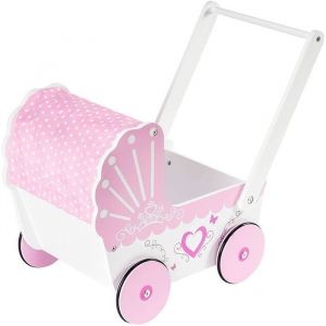 Mamabrum Landau Poussette pour Poupée en Bois pour Enfants - Poussoir 47 x 26,5 x 40 cm - Chariot Rose