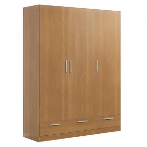 Armoire placard de rangement ALETH de 3 portes + 2 tiroirs coloris Merisier - longueur 152 x profondeur 51 x hauteur 200 cm