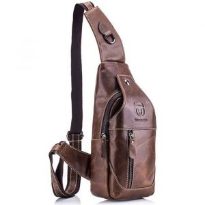 Sac de Poitrine Homme Charminer Sac R&eacute;tro en Bandouli&egrave;re en Cuir Vntage Daffaire Poche pour Voyage Randonn&eacute;e Sport Marron
