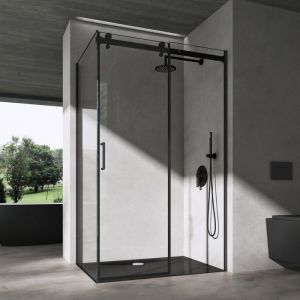 doporro Cabine de Douche en Angle 80x140x195cm Porte Coulissante Verre de S&eacute;curit&eacute; Transparent 8mm avec Rev&ecirc;tement NANO Ravenna19