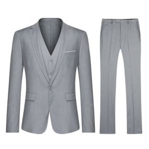 YOUTHUP Costume Homme 3 Pièces Slim Fit 1 Bouton Smoking Mariage avec Blazer Gilet et Pantalon Gris