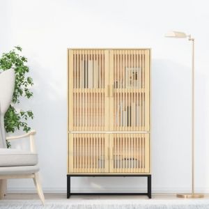 Buffet haut - AKOZON - 70x35x125 cm - Bois dingénierie - Style scandinave - Portes en pin massif