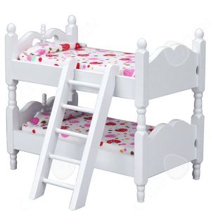 C Lit de poup&eacute;e 137x81x120mm mini meubles micro sc&egrave;ne de chambre denfant lit superpos&eacute; fraise mod&egrave;le de jouet jouets pour enfants