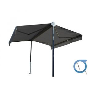 Store double pente manuel 4x2x3m - Toile grise et structure grise anthracite texturée-GARDEN OMBRAZUR