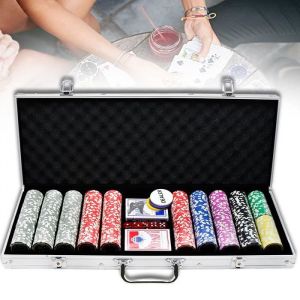 LILIIN Nash Poker Set Jetons de Poker en Argile 500 PCS Malette de Poker Texas Holdem Deluxe Coffret de Poker argent