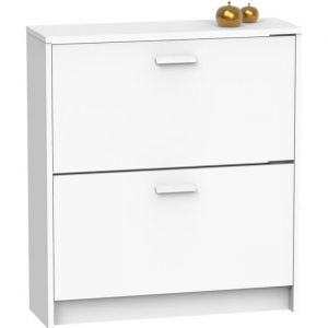Commode Meuble à chaussures 2 portes coloris blanc - Hauteur 82 x Longueur 74 x Profondeur 25 cm