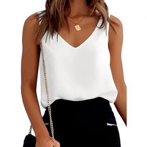 Débardeur Femme Chemisier Chic et Élégant Col en V sans Manches Camisole Mode Blouse Haut T-Shirt Top Blanc