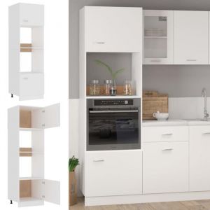 Armoire &agrave; micro-ondes Meuble bas cuisine Armoire rangement Blanc 60x57x207cm Bois d&rsquo;ing&eacute;nierie 6931365 FrenchDays