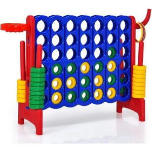 DREAMADE Jeu de Puissance 4 Géant pour Enfant avec 42 Jetons Panier de Basket 5 Anneaux et Levier de Réinitialisation Rouge