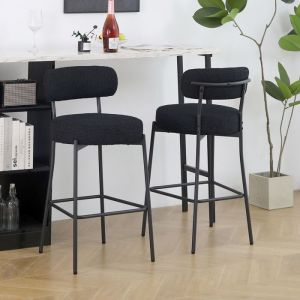 DYHOME Tabouret de bar sans accoudoir avec dossier set of 2 Teddy barstool avec pieds en métal noir noir