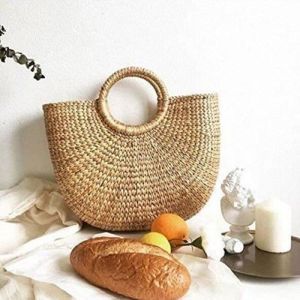 Sacs à main en osier Femme Cabas de plage Paille tissé dété Sac de panier en rotin