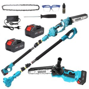 Scie &Eacute;lagueuse Sans Fil 2-en-1 20V + Tron&ccedil;onneuse Mini  8 Pouces  Perche T&eacute;lescopique (18 &agrave; 3m) Compatible Batteries Makita