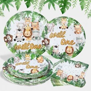 24 Kit Vaisselle JetableAssiette Jetable Assiette Jungle Anniversaire Garcon Assiette Carton Tasses Et Serviettes En WILD ONE