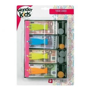 Kit Tiroir caisse avec billets et pieces Euros - Argent factice enfant - Monnaie pour marchande - Set Jeu imitation et carte tigre