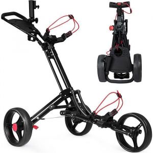 GIANTEX Chariot de Golf à 3 Roues Pliant avec Tableau de BordPorte-parapluie et Roues Verrouillables70X1252X115CMNoir