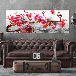 Tableau Cerisier 135x45cm sans cadre Impression sur Toile D&eacute;coration Maison Peinture Image D&eacute;co Bureau Fleur de cerisier du japon