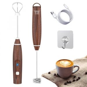 Mousseur &agrave; lait  Mini mousseur &agrave; lait &eacute;lectrique USB rechargeable &agrave; 3 vitesses r&eacute;glable avec 2 t&ecirc;tes de m&eacute;lange diff&eacute;rentes