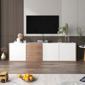 Meuble TV 171.5x35x47cm pour Salon avec étagère Réglable Pouvant être Accroché au Mur Blanc