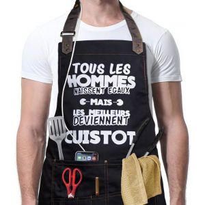 Tablier de Cuisine Humour Tablier Barbecue Homme Épais BBQ Tablier Cuisine Femme/Homme 6 Poches Taille Réglable Anti-Tâches Tablier