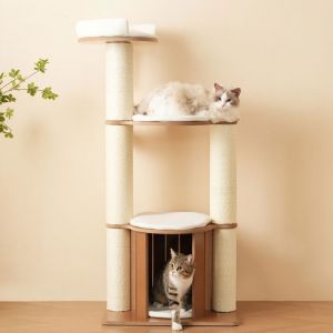 Arbre à chat - 135 cm - Tronc XXL - 3 plateformes - Maison intégrée - Protection basculement