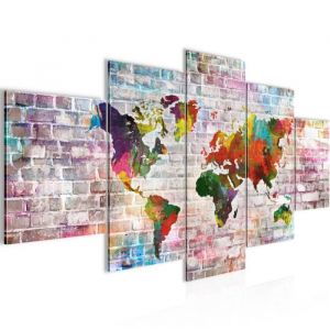 Runa art Tableau D&eacute;coration Murale Mur de Pierre Carte du Monde 200x100 cm - 5 Panneaux Toile Pr&ecirc;t &agrave; Accrocher 106951a