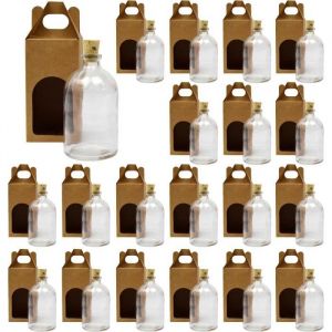 20 Bouteilles en Verre de 100 ml avec Bouchon en Liège et 20 boîtes - Idéales pour la décoration Mariages