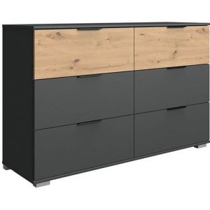 Commode meuble de rangement Boston coloris graphite-imitation chêne artisan - Longueur 130 x Hauteur 90 x Profondeur 41 cm