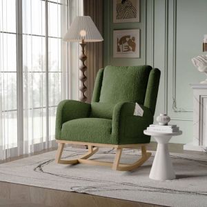 Fauteuil &agrave; Bascule Chaise Allaitement Fauteuil &agrave; Accoudoirs Chaise a Bascule Allaitement Teddy Velours Vert