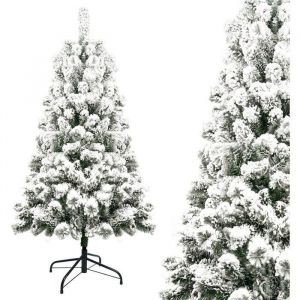 Sapin de No&euml;l Blanc Enneig&eacute; Touffu Petit Artificiel Arbre Sapins Naturel Support en M&eacute;tal pour D&eacute;cor de Jardin Maison Mini 120 cm