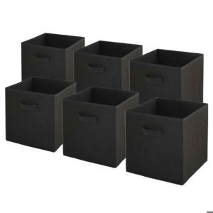 Lot de 6 paniers pliables en tissu noir 27 x 27 x 27 cm