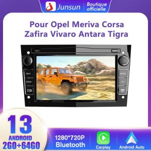 Junsun Autoradio Android 13 2Go+64Go pour Opel Corsa Astra Vivaro Zafira 7&eacute;cran Tactile Carplay Android Auto RDS GPS WiFi